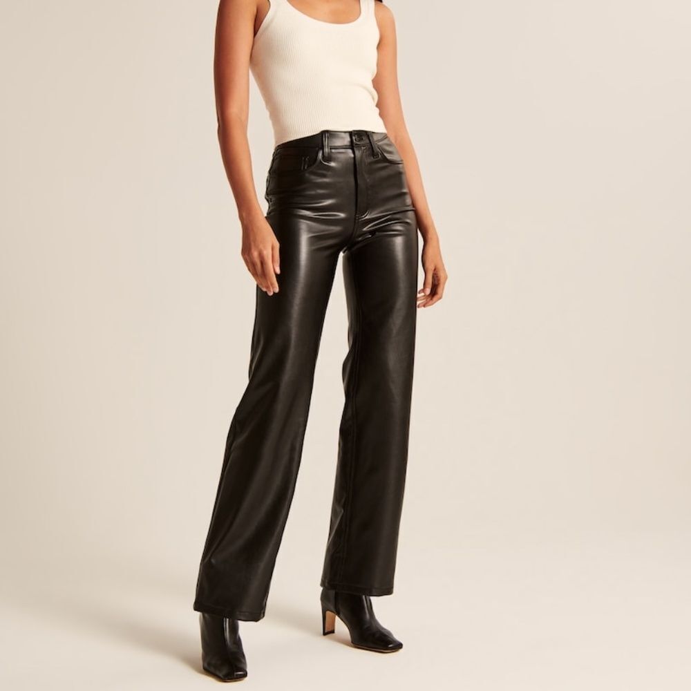 Abercrombie & Fitch The Ankle Straight Ultra High Rise Black Leather Pants